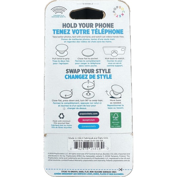 Popsocket Sweet Sloth Flower Swap Top Holder PopGrip Phone Grip iPhone Samsung - Picture 3 of 3